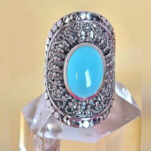 925 Sterling Silver Ring Sz 6.5 with Natural Chalcedony 14x10mm